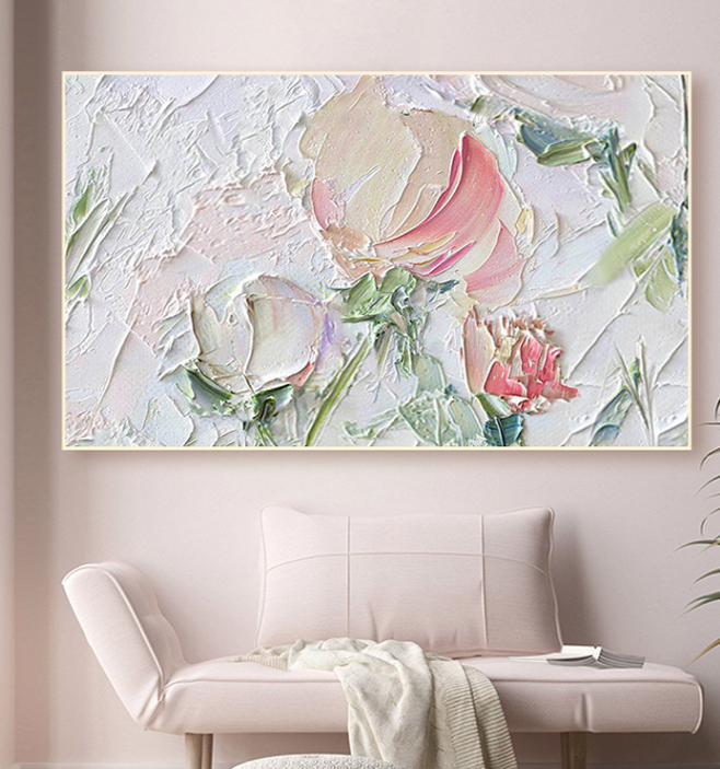 Pink large Abstract Oil Painting Original art Wall Decor, Flower Leaf painting, Modern artwork original painting on canvas - 80cm_120cm